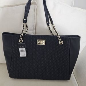Karl Lagerfeld Black Quilted Tote with Gold Accents
